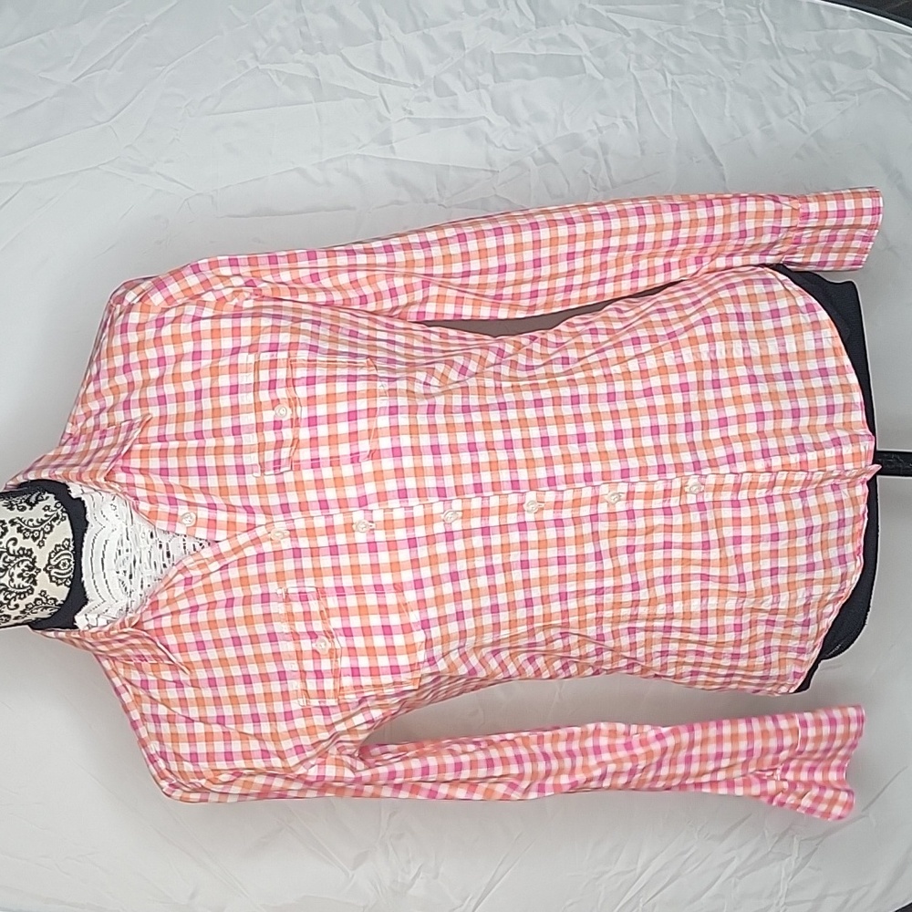 Brooks Brothers Pink & Orange Gingham Button-Down Shirt Classic Fit Long Sleeve